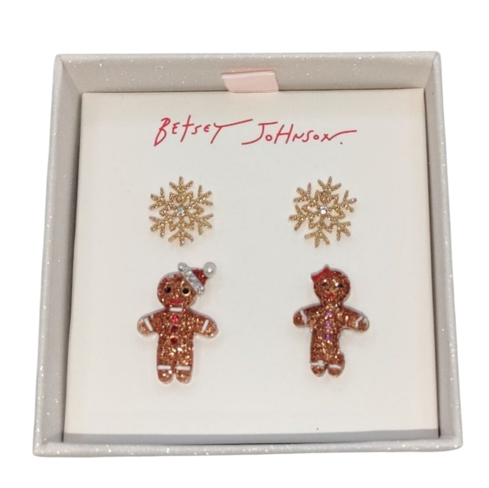 Betsey Johnson Gingerbread and Snowflake Earrings Set